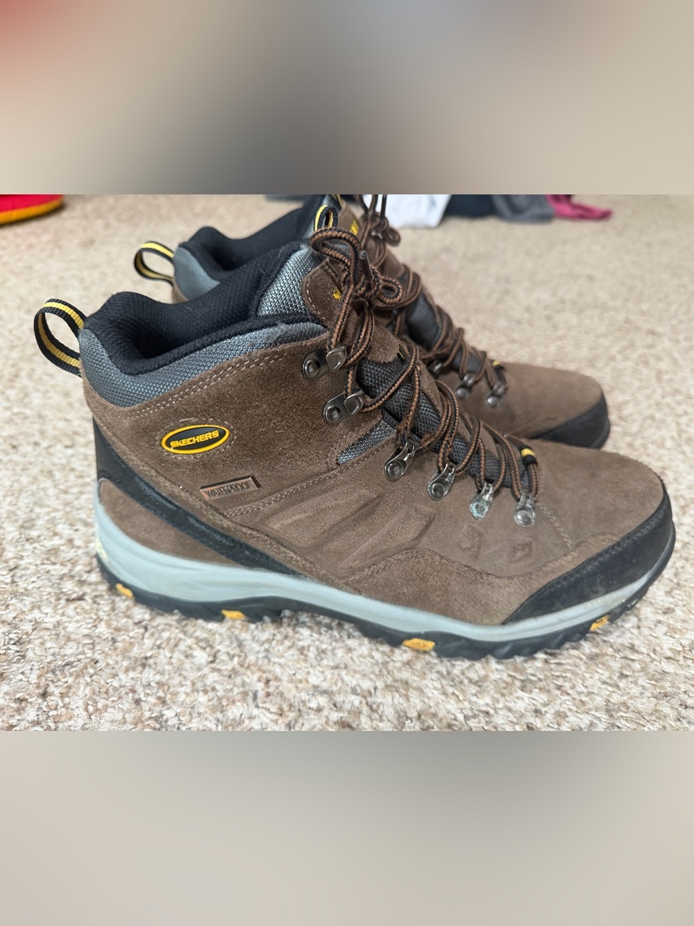 Skechers Brown Waterproof Suede Trail Boots with Gray Accents
